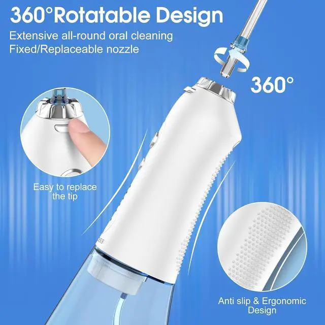 Alt view image 2 of 7 - h2ofloss Water Dental Flosser for Teeth w/ Fresh Breath Tablets Portable Oral Irrigator for Travel