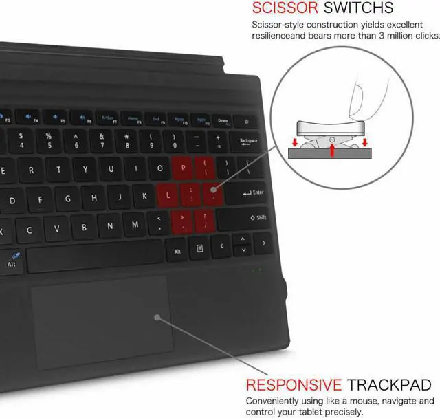 Alt view image 4 of 7 - Wireless Keyboard Magnetic Type Cover Trackpad for Microsoft Surface Pro 7/6/5/4