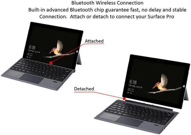 Alt view image 3 of 7 - Wireless Keyboard Magnetic Type Cover Trackpad for Microsoft Surface Pro 7/6/5/4