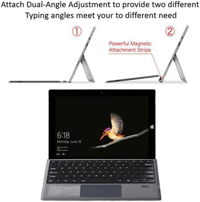 Alt view image 2 of 7 - Wireless Keyboard Magnetic Type Cover Trackpad for Microsoft Surface Pro 7/6/5/4