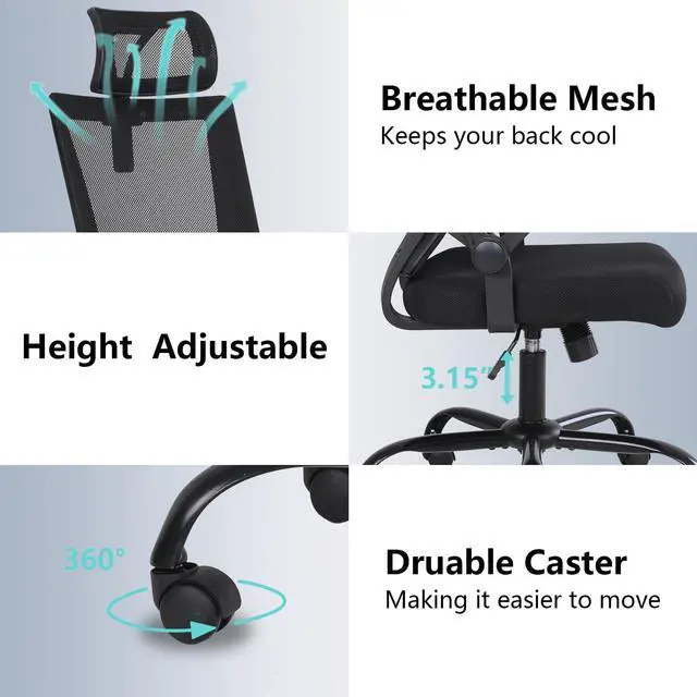 Alt view image 5 of 7 - Ergonomic office chair, breathable mesh chair with lumbar support, comfortable computer chair