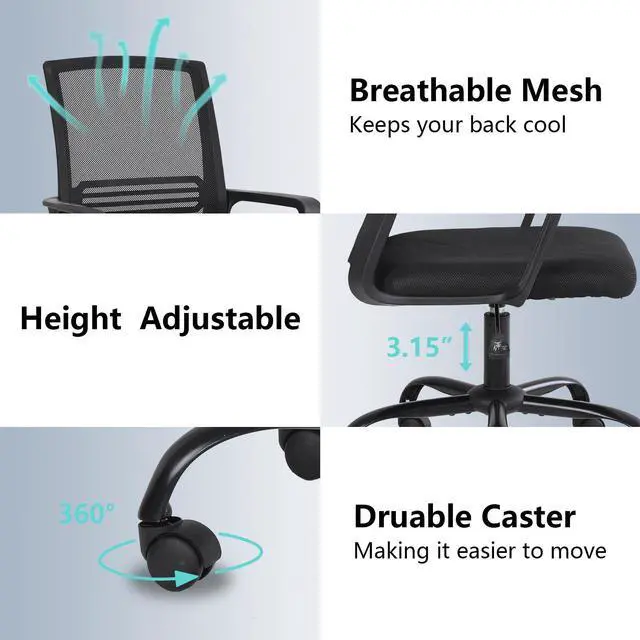 Alt view image 3 of 7 - Mesh chair home office chair mesh computer chair liftable swivel chair for office, home, school (black)