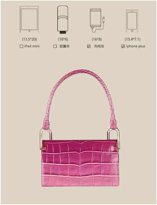 Alt view image 2 of 6 - Pink/green/ White Crocodile Pattern Leather Bag Shoulder Handbag Underarm Bag