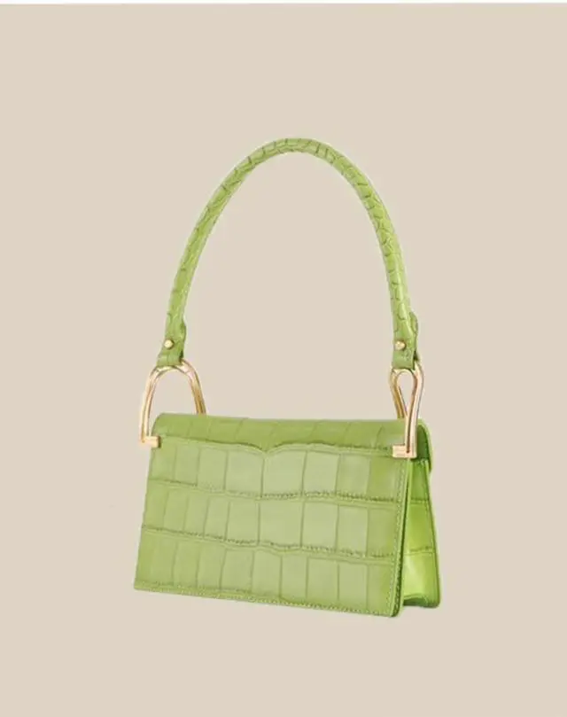 Main image of Pink/green/ White Crocodile Pattern Leather Bag Shoulder Handbag Underarm Bag