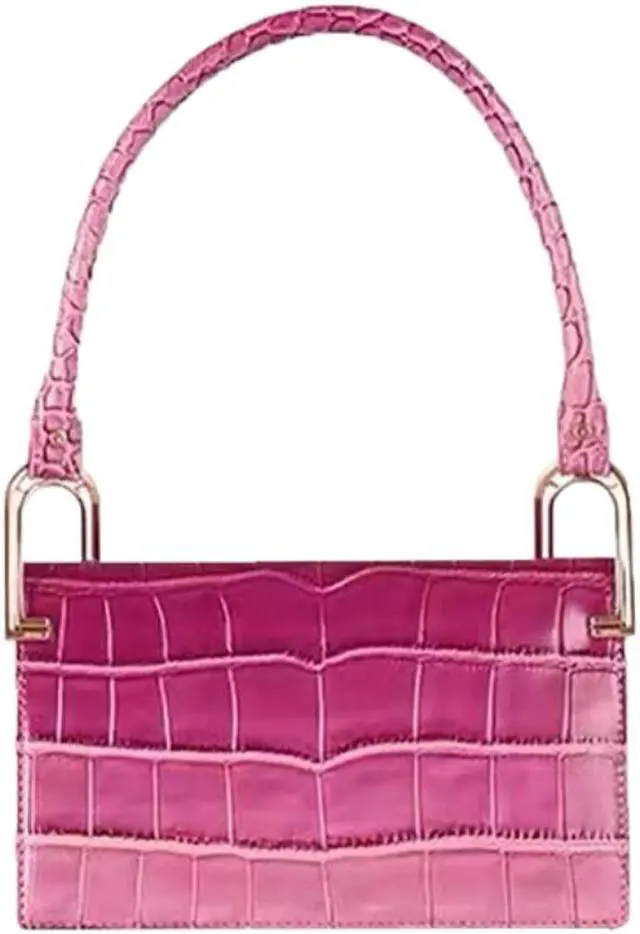 Alt view image 6 of 6 - Pink/green/ White Crocodile Pattern Leather Bag Shoulder Handbag Underarm Bag