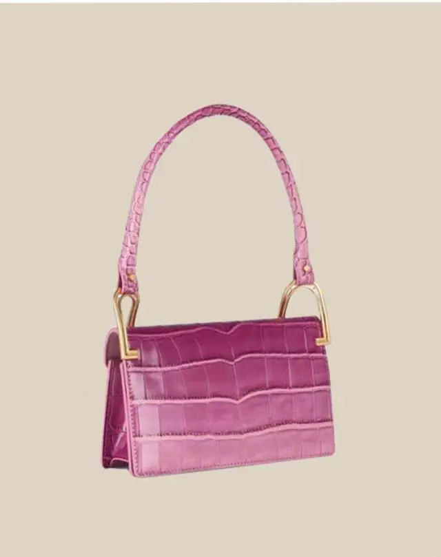 Alt view image 5 of 6 - Pink/green/ White Crocodile Pattern Leather Bag Shoulder Handbag Underarm Bag