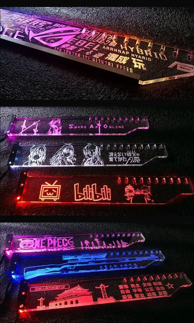 Alt view image 4 of 4 - RGB GPU Bracket Customizable Graphics card VGA Holder 12V RGB 4PIN / 5V ARGB 3PIN MOBO AURA SYNC Customizable