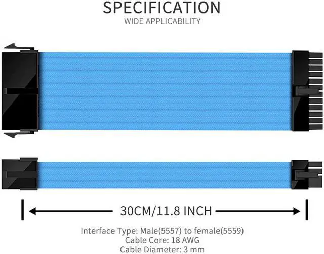 Alt view image 4 of 5 - FormulaMod NCK1 Series PSU Extension Cable Kit , Solid Color Cable Solid Combo 300mm ATX24Pin PCI-E8Pin CPU8Pin With Combs