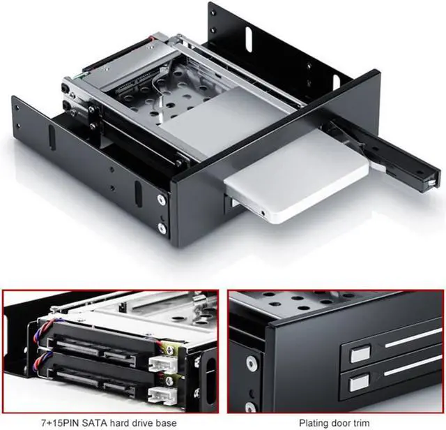 Alt view image 2 of 5 - Case Holder Internal Dual Bay 2.5inch SATA SSD Hard Drive Enclosure Tray Mobile Rack