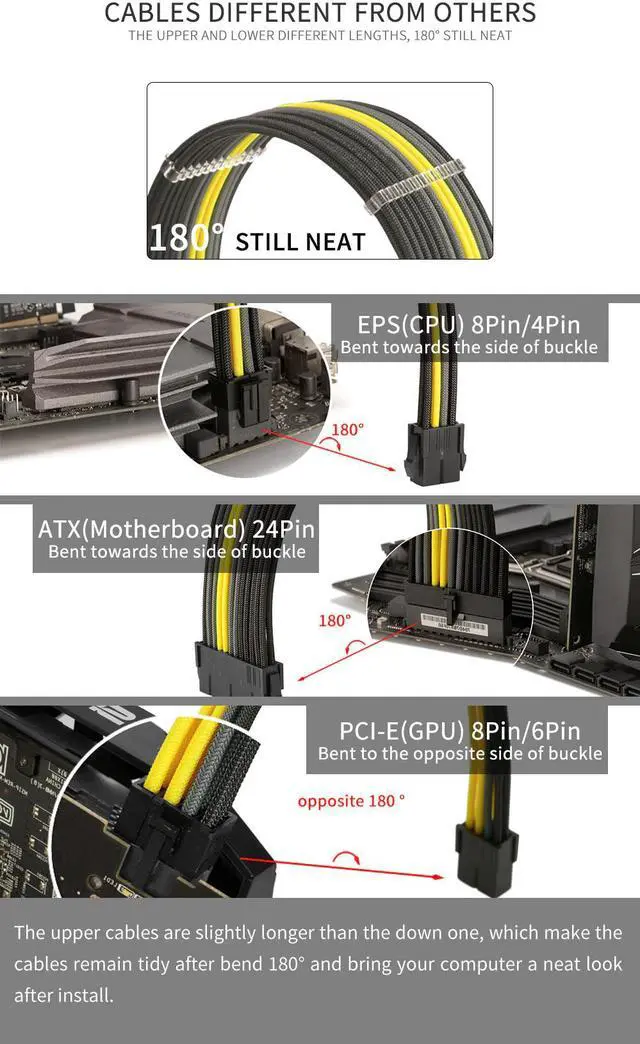 Alt view image 5 of 5 - FormulaMod NCK1 Series PSU Extension Cable Kit , Solid Color Cable Solid Combo 300mm ATX24Pin PCI-E8Pin CPU8Pin With Combs