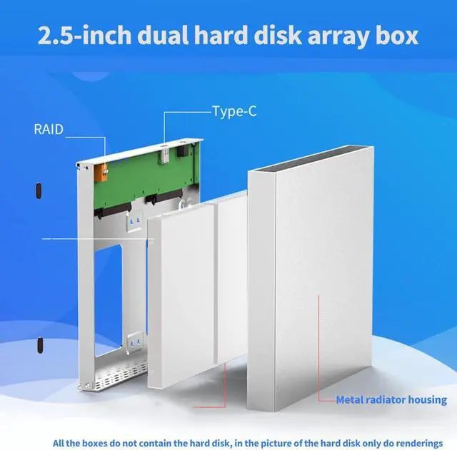 Alt view image 2 of 5 - 2.5 Inch Hdd Enclosure 2 Bay Hard Disk Drive Raid Enclosure Storage 5Gbps USB3.0/ Type C Raid For Windows Mac