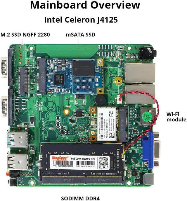 Alt view image 4 of 5 - Fanless Mini PC Intel Celeron J4125 Quad-Cores Dual NIC Gigabit Ethernet 2x RS-232 Serial Ports 4x USB Embedded IPC