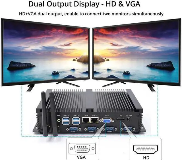 Alt view image 4 of 4 - fanless mini pc Core i5 3317U celeron 1007 Dual Nics 4 RS232 COM industrial computer with HDMI+VGA Windows XP Linux