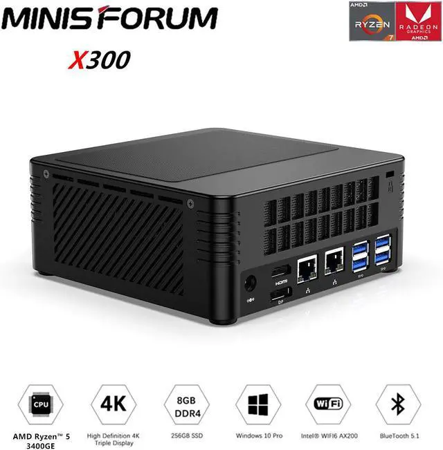 Alt view image 5 of 5 - X300 Mini PC 16GB 512GB AMD Ryzen 5 3400G 4Cores/8Threads WIFI 6 BT5.1 Windows 10 Pro Computer PC 4K HD Media Player
