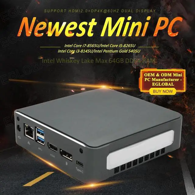 Alt view image 5 of 5 - 8th Gen Whiskey Lake Mini Pc Pentium Gold 5405U Core i3-8145U i5-8265U i7-8565U Copper Fan Micro  Desktop Computer Mini