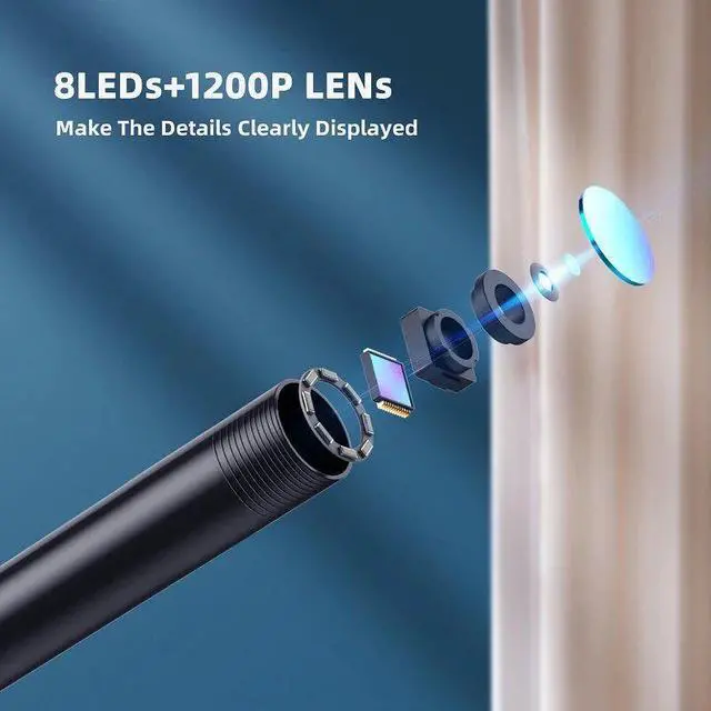 Alt view image 5 of 5 - F130 WiFi Endoscope Camera 8MM Yellow HD1200P IP67 Waterproof USB Inspection Borescope 8LEDs Wireless Endoscopy for Android Iphones PC Soft Cable