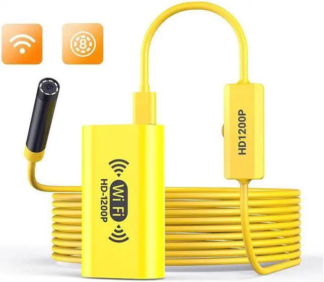Main image of F130 WiFi Endoscope Camera 8MM Yellow HD1200P IP67 Waterproof USB Inspection Borescope 8LEDs Wireless Endoscopy for Android Iphones PC Soft Cable
