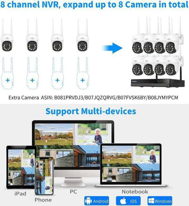 Alt view image 5 of 5 - 8WK-4HD203 WIFI 3MP 5x Digital Zoom Wireless Security Camera System PTZ AI Human Detection Two Way Audio Color Night Vision Outdoor IP66 Waterproof Mobile PC Remote