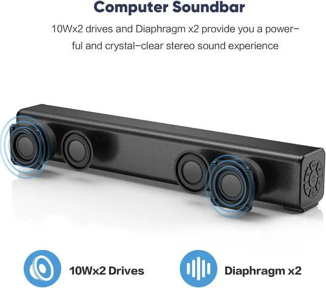 Alt view image 4 of 5 - Y10 bluetooth Soundbar HIFI Stereo Subwoofer 52MM Driver 20W Speaker 2000mAh TF Card AUX-In Remote Control Soundbox with Mic for Smart Phones TV Computer PC Tablets