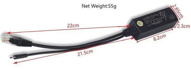Alt view image 4 of 4 - 2.5KV Anti-interference Power Over Ethernet 48V To 5V 2.4A 12W Active POE Splitter Micro USB Plug for Raspberry Pi CCTV Power Splitter