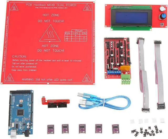 Main image of 3D Printer Kit RAMPS 1.4+2560 +DRV8825 Stepper Motor+2004 LCD+PCB Heat Bed MK2B