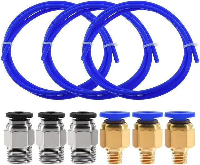 Main image of TWO3PCS 1Meters Blue PTFE Tube + 3 PC4-M6 Pneumatic Connector + 3 PC4-M10 Connectors for 3D Printer 1.75mm Filament