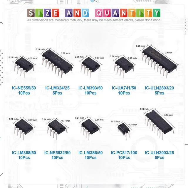 Alt view image 4 of 5 - 85pcs 10 Types Integrated Circuit Chip IC Chips Assortment Kit OPAMP Single Precision Timer PWM Including LM324 LM358 LM386 LM393 UA741 NE5532 NE555 PC817 ULN2003 ULN2803