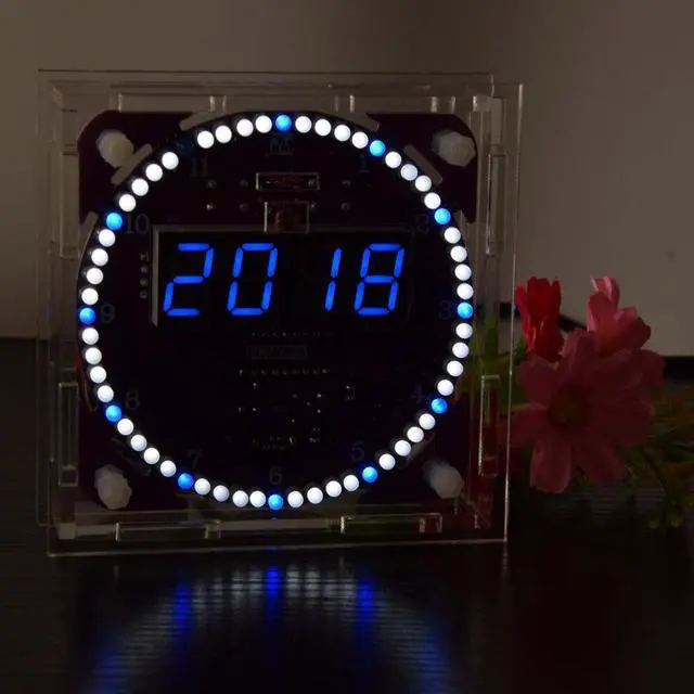 Main image of Fourth Generation DIY EC1838B DS1302 Light Control Rotation LED Electronic Clock Kit Music Alarm Clock With Housing