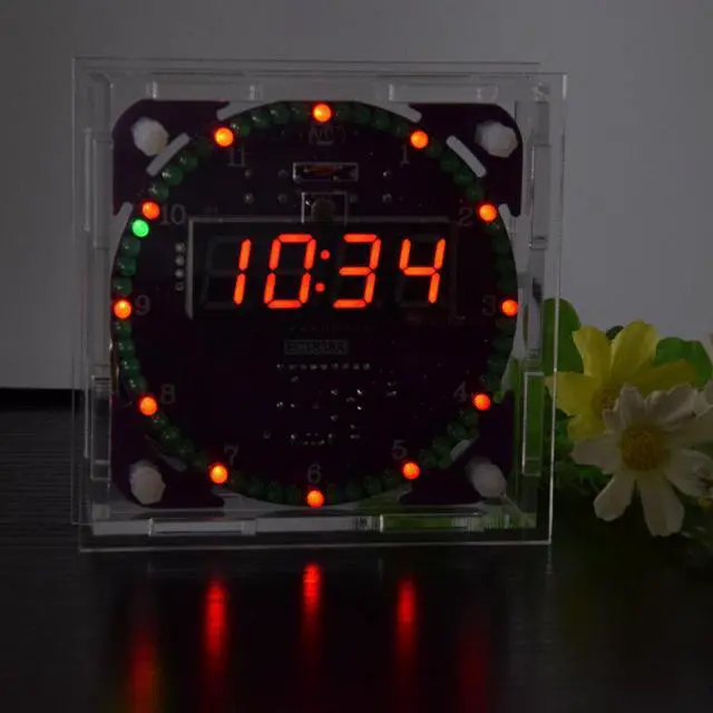 Alt view image 3 of 5 - Fourth Generation DIY EC1838B DS1302 Light Control Rotation LED Electronic Clock Kit Music Alarm Clock With Housing