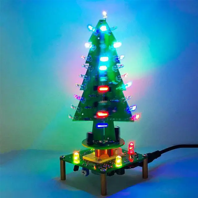 Alt view image 3 of 5 - Music LED Three-Dimensional Rotating Christmas Tree DIY Holiday Gift Fun Kit Electronic Production Parts Welding Training
