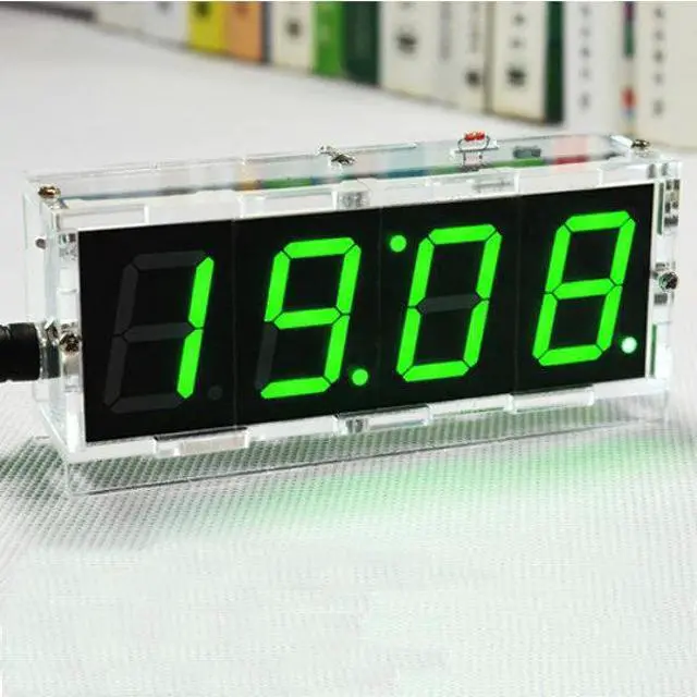 Main image of 2PCS DIY 4 Digit LED Electronic Clock Kit Temperature Light Control Version-Green+Case