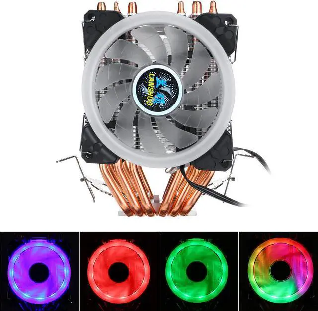 Alt view image 5 of 5 - CPU Cooler LED RGB 6 Heatpipes 4 Pin Dual Fan For Intel 1156/1155/1151/775 AMD