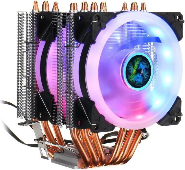 Alt view image 2 of 5 - CPU Cooler LED RGB 6 Heatpipes 4 Pin Dual Fan For Intel 1156/1155/1151/775 AMD
