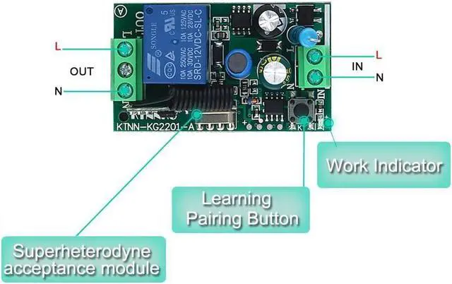 Alt view image 4 of 5 - AC90-250V 10A 433MHz Wireless Remote Control Switch ON/OFF Receiver Transmitter for LED Light Bulb
