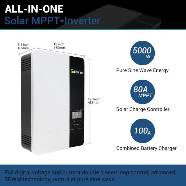 Alt view image 3 of 5 - Hybr1d Solar Inverter 3.5KW/5KW 48V 220V MPPT 80A/100A Pure Sine Wave Off Grid Solar Inversor Can Work without Battery SPF 3500-80A SPF 5000-100A