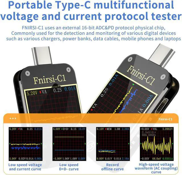 Alt view image 2 of 5 - FNIRSI-C1 Type-C PD Trigger USB-C Voltmeter Ammeter Fast Charging Protocol Test Type-C Meter Power Bank Detector Has PC Software