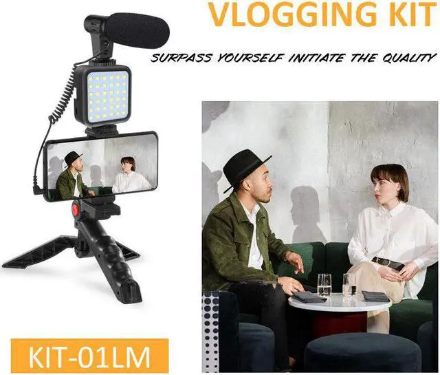 Alt view image 2 of 5 - KIT-01LM Vloggging Kits Professional Photography Set with microphone LED Fill Light Tripod Cell Phone Holder Clip Wireless Remote Control for Smart Phones PC Camera Vlogging YouTube Live Recording