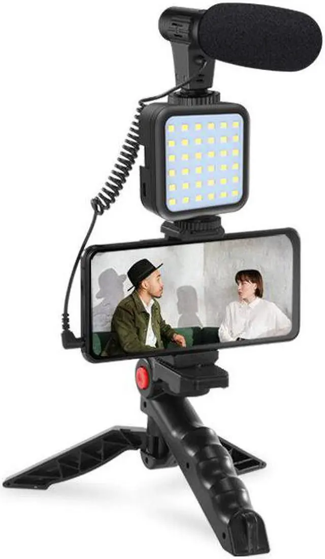 Alt view image 3 of 5 - KIT-01LM Vloggging Kits Professional Photography Set with microphone LED Fill Light Tripod Cell Phone Holder Clip Wireless Remote Control for Smart Phones PC Camera Vlogging YouTube Live Recording