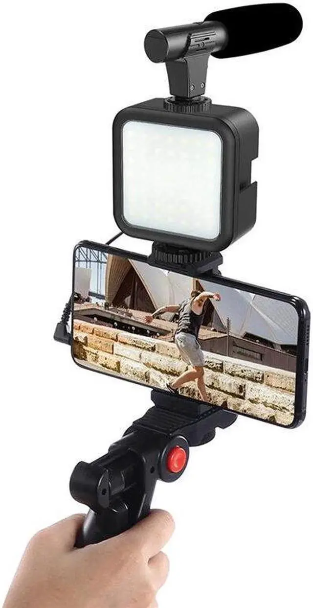 Alt view image 4 of 5 - KIT-01LM Vloggging Kits Professional Photography Set with microphone LED Fill Light Tripod Cell Phone Holder Clip Wireless Remote Control for Smart Phones PC Camera Vlogging YouTube Live Recording