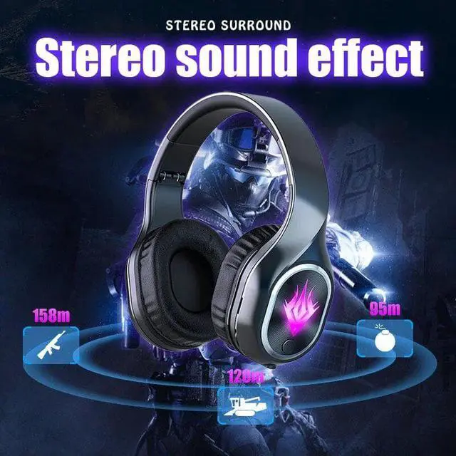 Alt view image 4 of 5 - T2 bluetooth 5.2 Wireless Game/Music Mode Foldable Gaming Headphone RGB Magic Lights 3D Stereo HiFi Headsets With Mic
