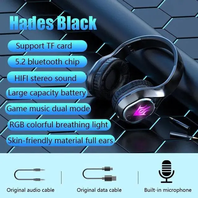 Alt view image 3 of 5 - T2 bluetooth 5.2 Wireless Game/Music Mode Foldable Gaming Headphone RGB Magic Lights 3D Stereo HiFi Headsets With Mic