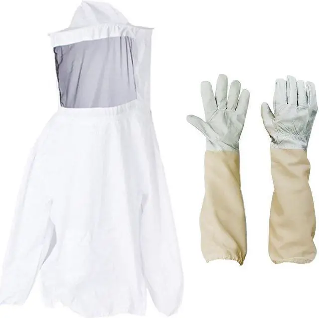 Alt view image 3 of 5 - Protective Clothing for Beekeeping Professional Ventilated Full Body Bee Keeping Suit with Leather Gloves White Color