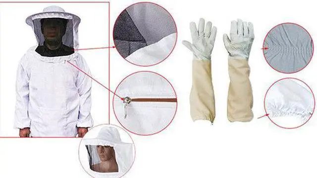 Alt view image 5 of 5 - Protective Clothing for Beekeeping Professional Ventilated Full Body Bee Keeping Suit with Leather Gloves White Color