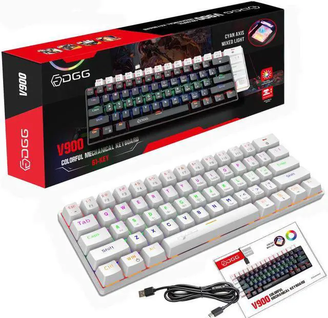 Alt view image 2 of 5 - V900-DGG Mechanical Keyboard 61 Keys Compact Wired Blue SwitchLED Backlit Gaming Keyboard for PC Laptops Gamers