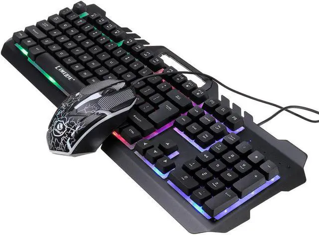 Alt view image 2 of 5 - T21 Keyboard & Mouse Set USB Wired 104 Keys Metal Panel Rainbow Backlight Mechanical Feel Gaming Keyboard Gaming Mouse Combo for PC Computer Laptop