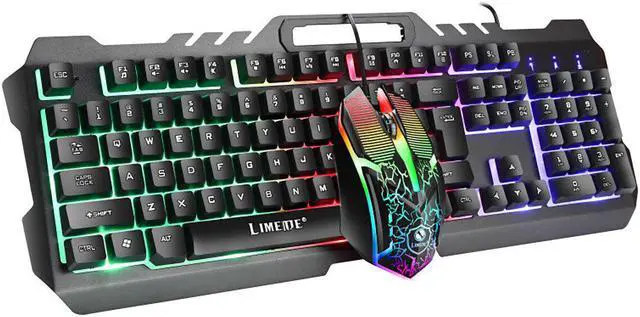 Alt view image 4 of 5 - T21 Keyboard & Mouse Set USB Wired 104 Keys Metal Panel Rainbow Backlight Mechanical Feel Gaming Keyboard Gaming Mouse Combo for PC Computer Laptop