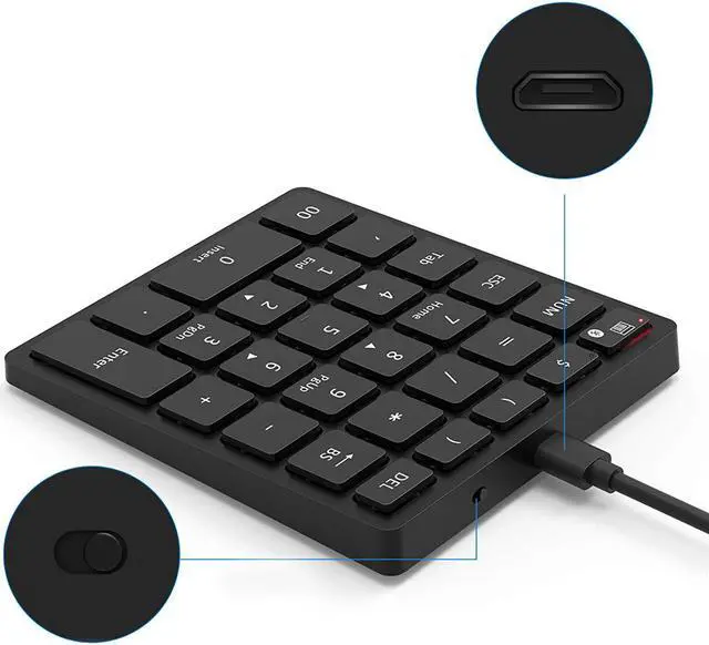 Alt view image 5 of 5 - Wireless bluetooth Numeric Keyboard 28 Keys Rechargeable Portable Mini Number Pad Digital Keypad with Multiple Shortcut for Tablet Laptop Notebook PC Desktop