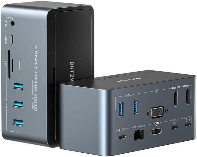 Alt view image 3 of 5 - BW-TH13 18-in-1 USB C Docking Station with M.2 SSD Enclosure Quadruple Display SD/TF Card Slot RJ45 Ethernet Port 100W Power Delivery