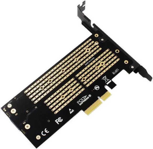 Alt view image 4 of 4 - SK7 M.2 NVMe SSD NGFF TO PCI-E Riser Card X4 Adapter M Key B KEY Dual Interface Card Support PCI Express3.0 Dual Voltage 12V+3.3V SATA3