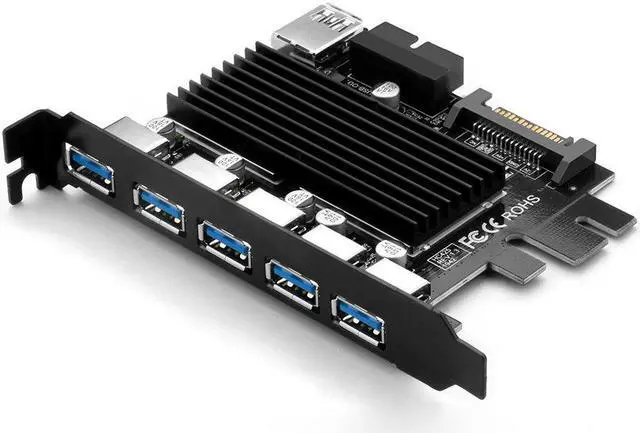 Alt view image 5 of 5 - HC425 5 Ports USB 3.0 Type c PCI-E Expansion Card External Controller Express 19 Pin Cable SATA Power Connector Cord for PC